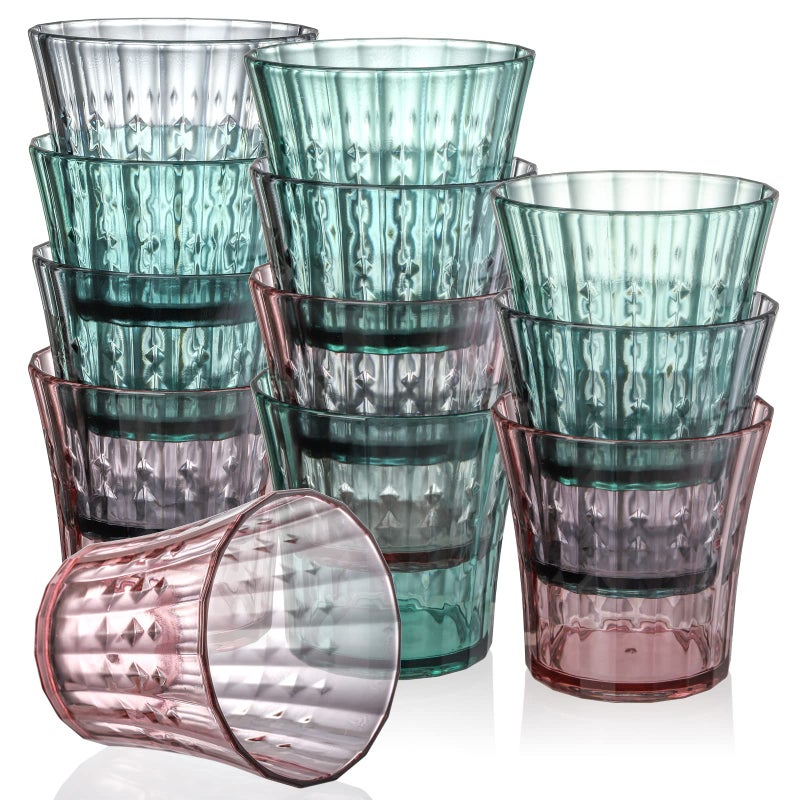 AVLA 12 Pack Plastic Water Tumblers, 10 OZ Unbreakable Acrylic Drinking Glasses, Transparent Reusable Juice Wine Cup, BPA-free Small Stackable Kids Drinkware for Home, Picnic, Party, Dishwasher Safe - Image 1