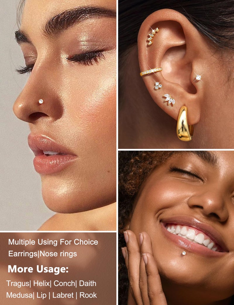 Sanfenly 6 Pairs Flat Back Earrings Gold Plated Stud Cartilage Earrings for Women Trendy Hypoallergenic Surgical Steel Internal Thread Huggie Hoop Studs Earring Stacks Helix Tragus Piercing Jewelry - Image 3