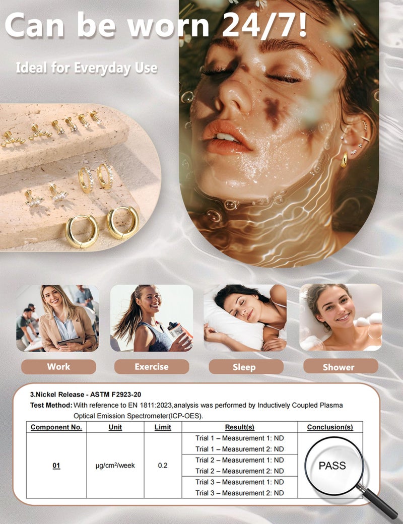 Sanfenly 6 Pairs Flat Back Earrings Gold Plated Stud Cartilage Earrings for Women Trendy Hypoallergenic Surgical Steel Internal Thread Huggie Hoop Studs Earring Stacks Helix Tragus Piercing Jewelry - Image 5