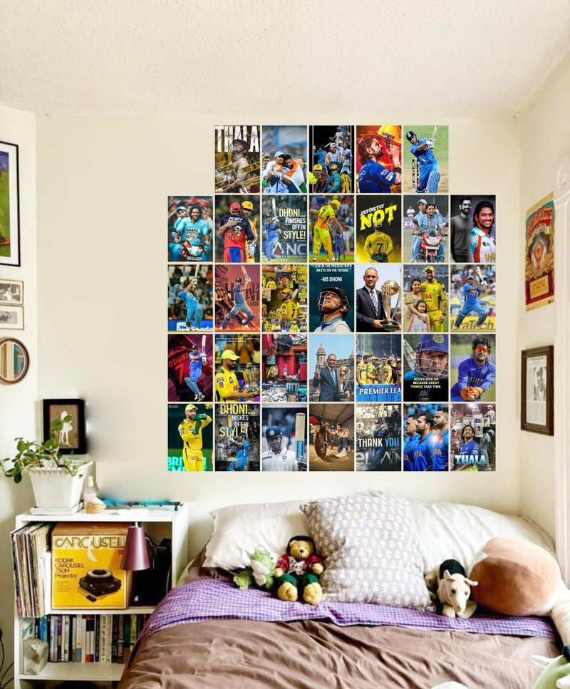 DivineDesigns Pack of 33 MS Dhoni Wall Collage Kit Posters | Posters for Wall Decoration | Wall Art For Bedroom, Office, Living room, (6 inch X 4 inch) Set of 33 MS Dhoni Prints - Image 2