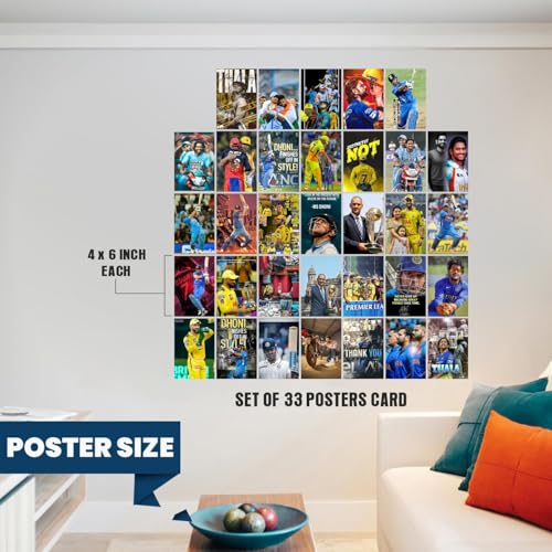 DivineDesigns Pack of 33 MS Dhoni Wall Collage Kit Posters | Posters for Wall Decoration | Wall Art For Bedroom, Office, Living room, (6 inch X 4 inch) Set of 33 MS Dhoni Prints - Image 3