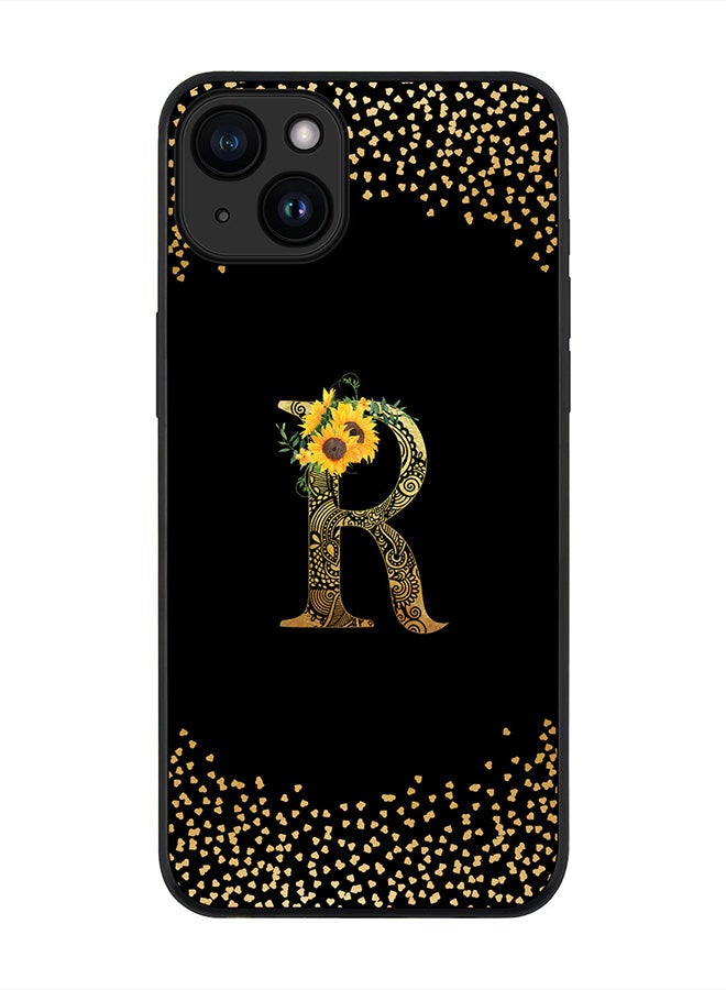 Stylizedd Cover for iPhone 15 Case , Rugged Black Slim fit  Protective Phone Cases -Custom Monogram Initial Letter Mandala Floral Pattern Alphabet-R (Black) - Image 1