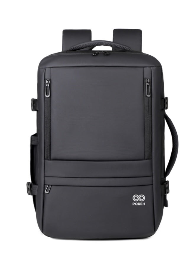 Poreh Guardian 15.6" Anti-Theft Laptop Backpack, Expandable 40L Travel Backpack with USB Charging Port, Shoe Compartment & Luggage Strap, Water-Resistant, Men & Women – Black - Image 1