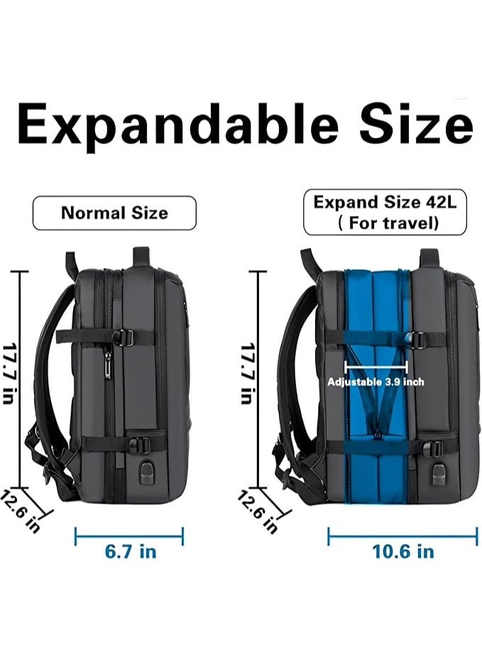 Poreh Guardian 15.6" Anti-Theft Laptop Backpack, Expandable 40L Travel Backpack with USB Charging Port, Shoe Compartment & Luggage Strap, Water-Resistant, Men & Women – Black - Image 3