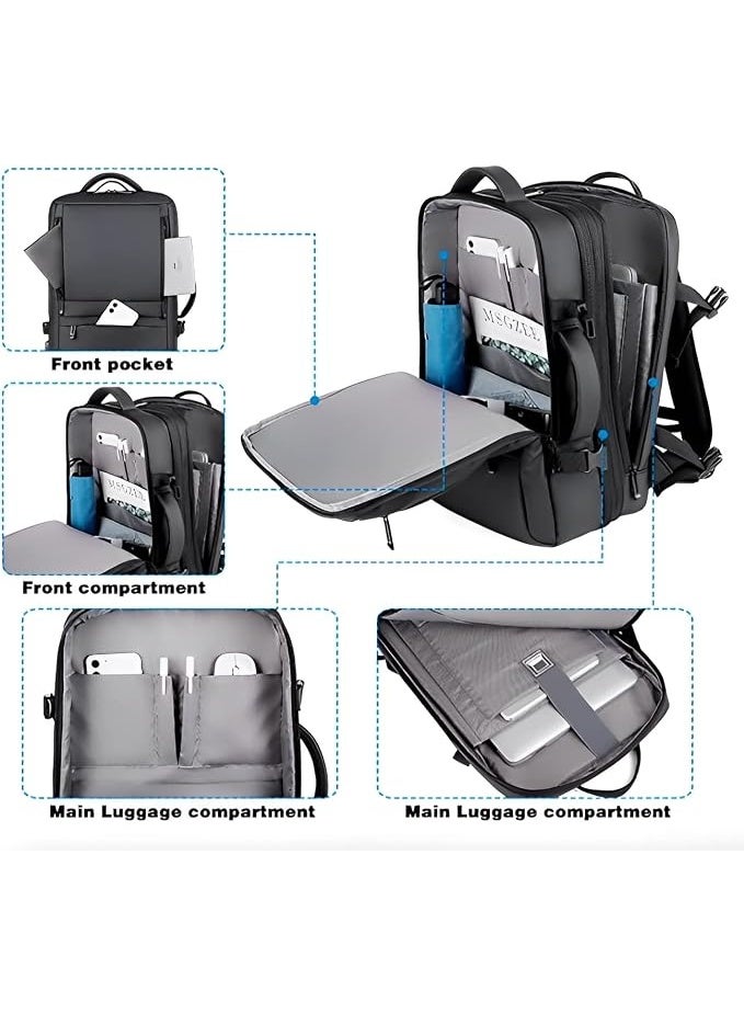 Poreh Guardian 15.6" Anti-Theft Laptop Backpack, Expandable 40L Travel Backpack with USB Charging Port, Shoe Compartment & Luggage Strap, Water-Resistant, Men & Women – Black - Image 4