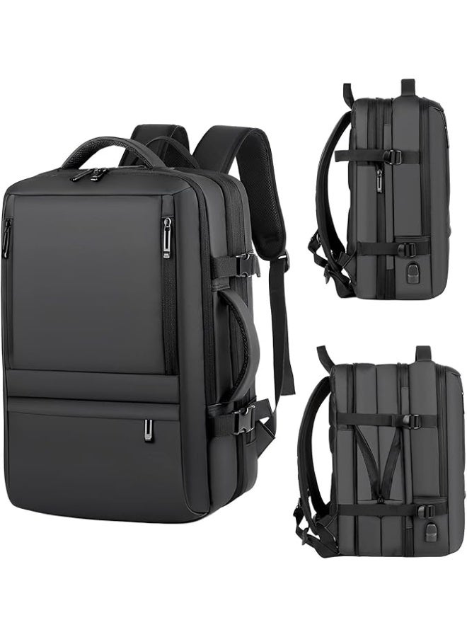 Poreh Guardian 15.6" Anti-Theft Laptop Backpack, Expandable 40L Travel Backpack with USB Charging Port, Shoe Compartment & Luggage Strap, Water-Resistant, Men & Women – Black - Image 2