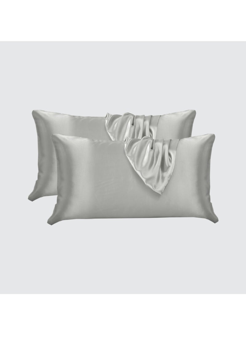Donetella Satin Pillowcases 2-Pcs Soft And Silky Pillow Cover For Hair And Skin Care With Envelope Closure (Without Pillow Insert),Silver  - Image 1
