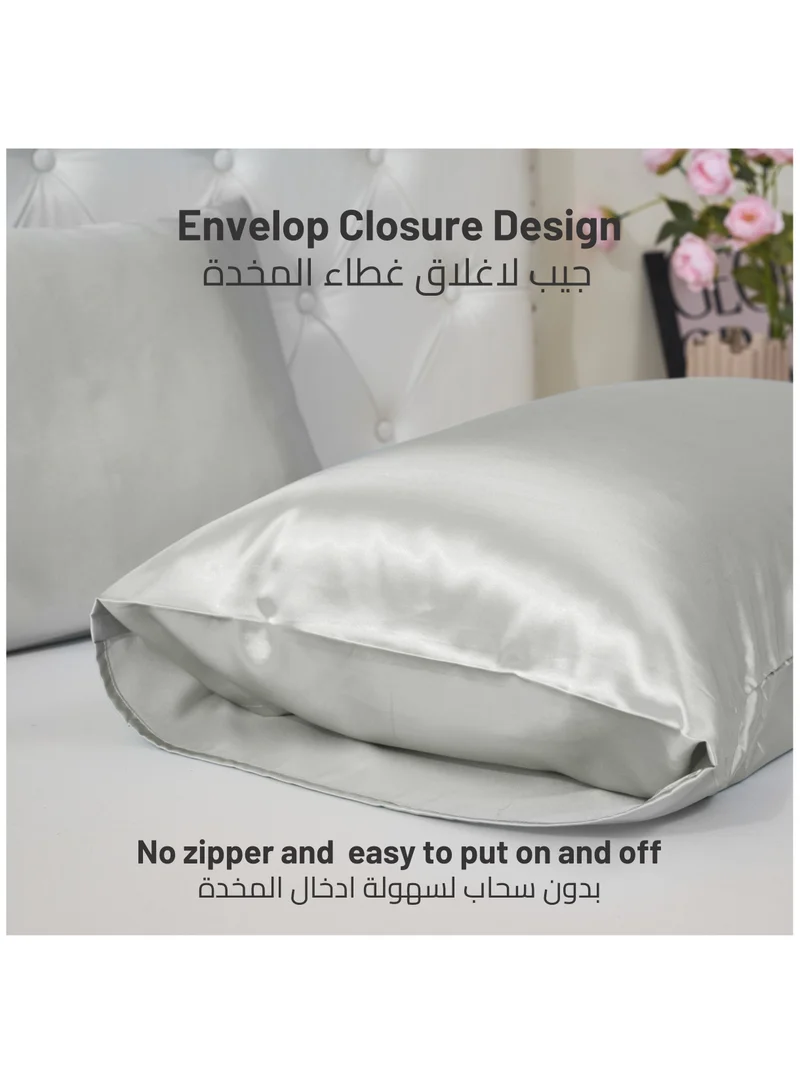 Donetella Satin Pillowcases 2-Pcs Soft And Silky Pillow Cover For Hair And Skin Care With Envelope Closure (Without Pillow Insert),Silver