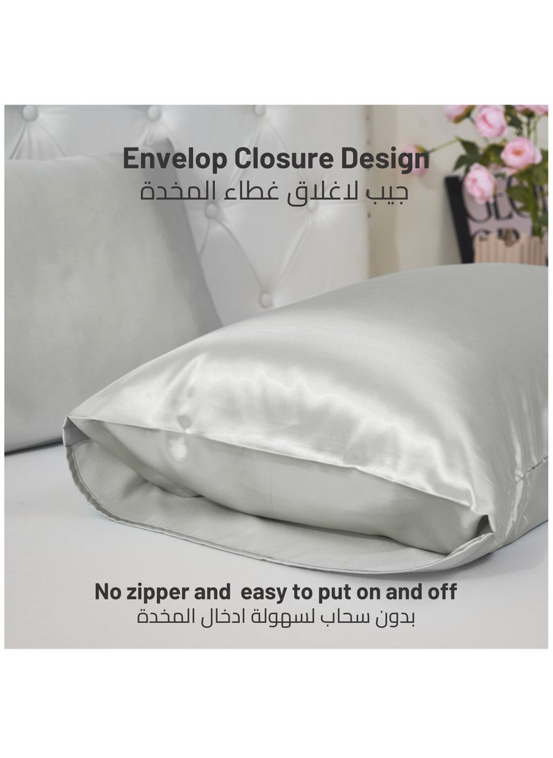 Donetella Satin Pillowcases 2-Pcs Soft And Silky Pillow Cover For Hair And Skin Care With Envelope Closure (Without Pillow Insert),Silver  - Image 5