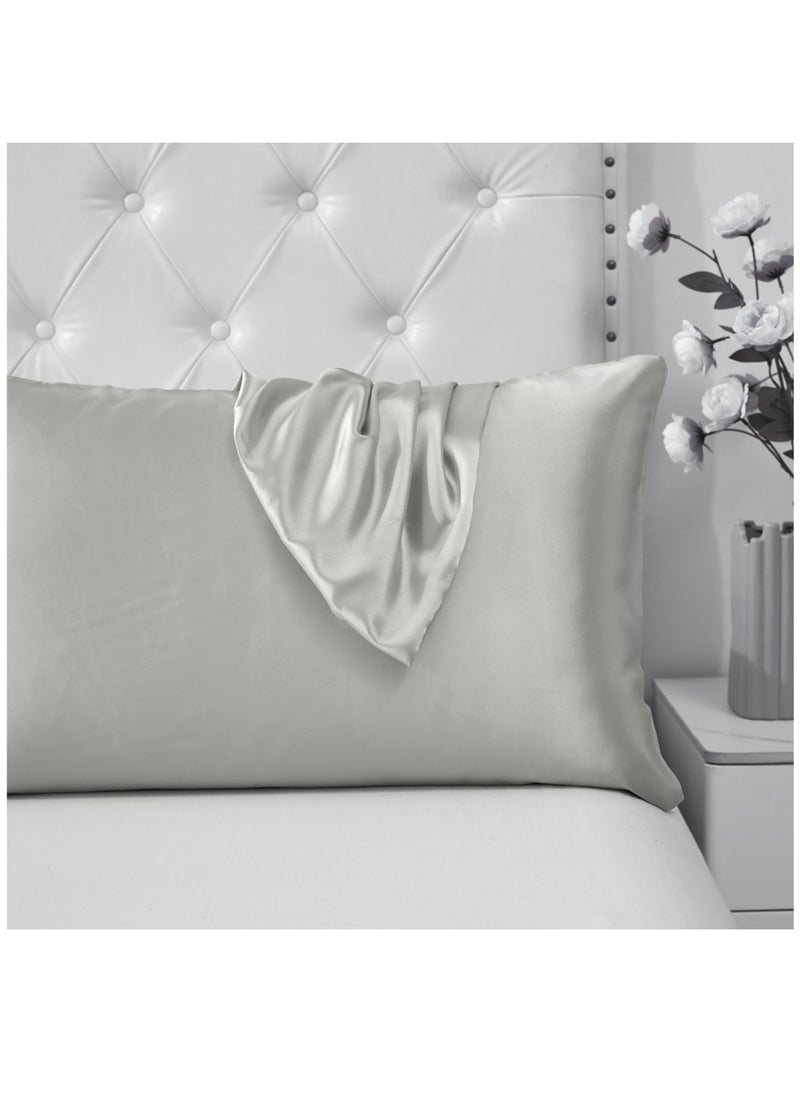 Donetella Satin Pillowcases 2-Pcs Soft And Silky Pillow Cover For Hair And Skin Care With Envelope Closure (Without Pillow Insert),Silver  - Image 2