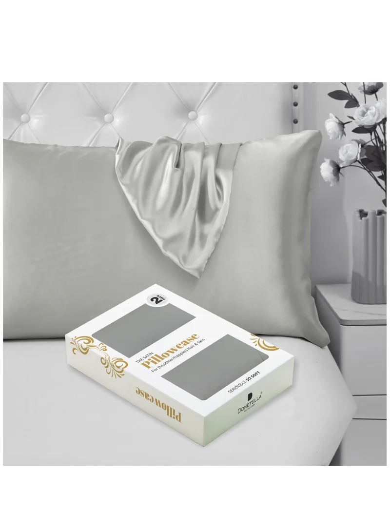 Donetella Satin Pillowcases 2-Pcs Soft And Silky Pillow Cover For Hair And Skin Care With Envelope Closure (Without Pillow Insert),Silver
