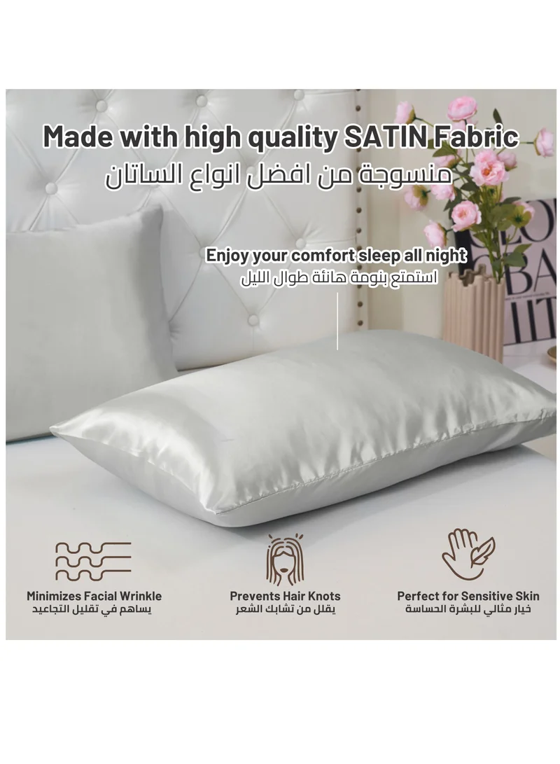Donetella Satin Pillowcases 2-Pcs Soft And Silky Pillow Cover For Hair And Skin Care With Envelope Closure (Without Pillow Insert),Silver
