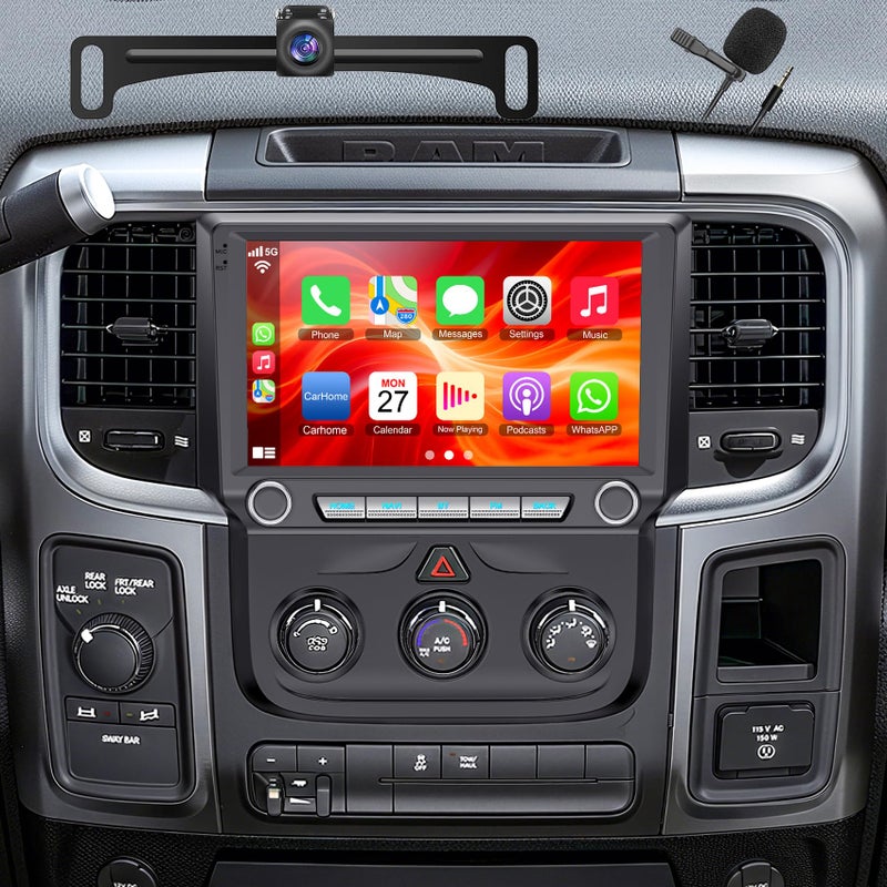 electrosmart Android 15 Head Unit 8 core Car Stereo Radio for Dodge Ram Pickup 1500 2500 3500 2013 2014 2015 2016 2017 2018 with Wireless Carplay/Android auto/Touchscreen/GPS Navigation + License Camera - Image 1