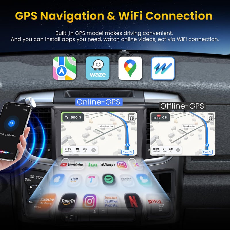 electrosmart Android 15 Head Unit 8 core Car Stereo Radio for Dodge Ram Pickup 1500 2500 3500 2013 2014 2015 2016 2017 2018 with Wireless Carplay/Android auto/Touchscreen/GPS Navigation + License Camera - Image 4