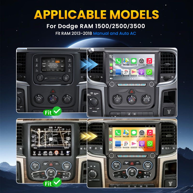 electrosmart Android 15 Head Unit 8 core Car Stereo Radio for Dodge Ram Pickup 1500 2500 3500 2013 2014 2015 2016 2017 2018 with Wireless Carplay/Android auto/Touchscreen/GPS Navigation + License Camera - Image 2