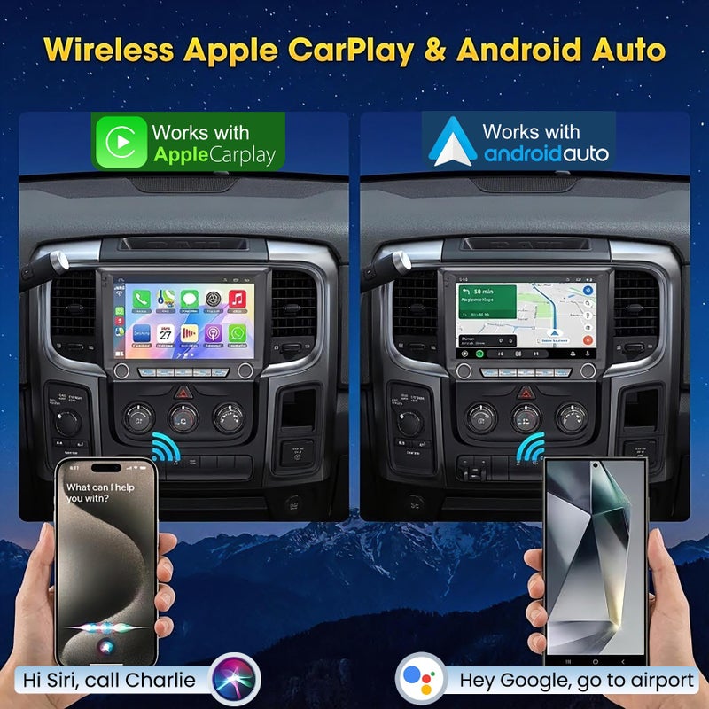 electrosmart Android 15 Head Unit 8 core Car Stereo Radio for Dodge Ram Pickup 1500 2500 3500 2013 2014 2015 2016 2017 2018 with Wireless Carplay/Android auto/Touchscreen/GPS Navigation + License Camera - Image 3