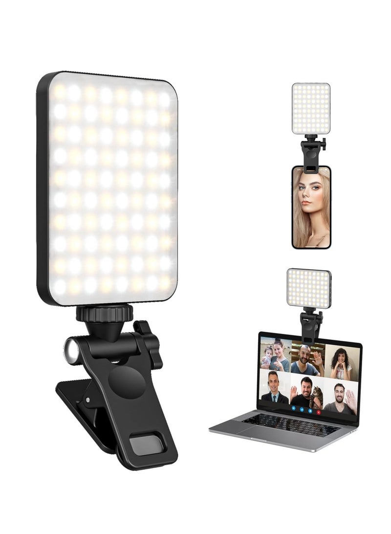 مصباح فيديو LED ببطارية قابلة للشحن ومشبك للهاتف بإضاءة قابلة للتعتيم بثلاثة أوضاع ودرجة حرارة من 3200 إلى 6500 كلفن متوافق مع أجهزة iPhone وAndroid وiPad واللابتوب - Image 1