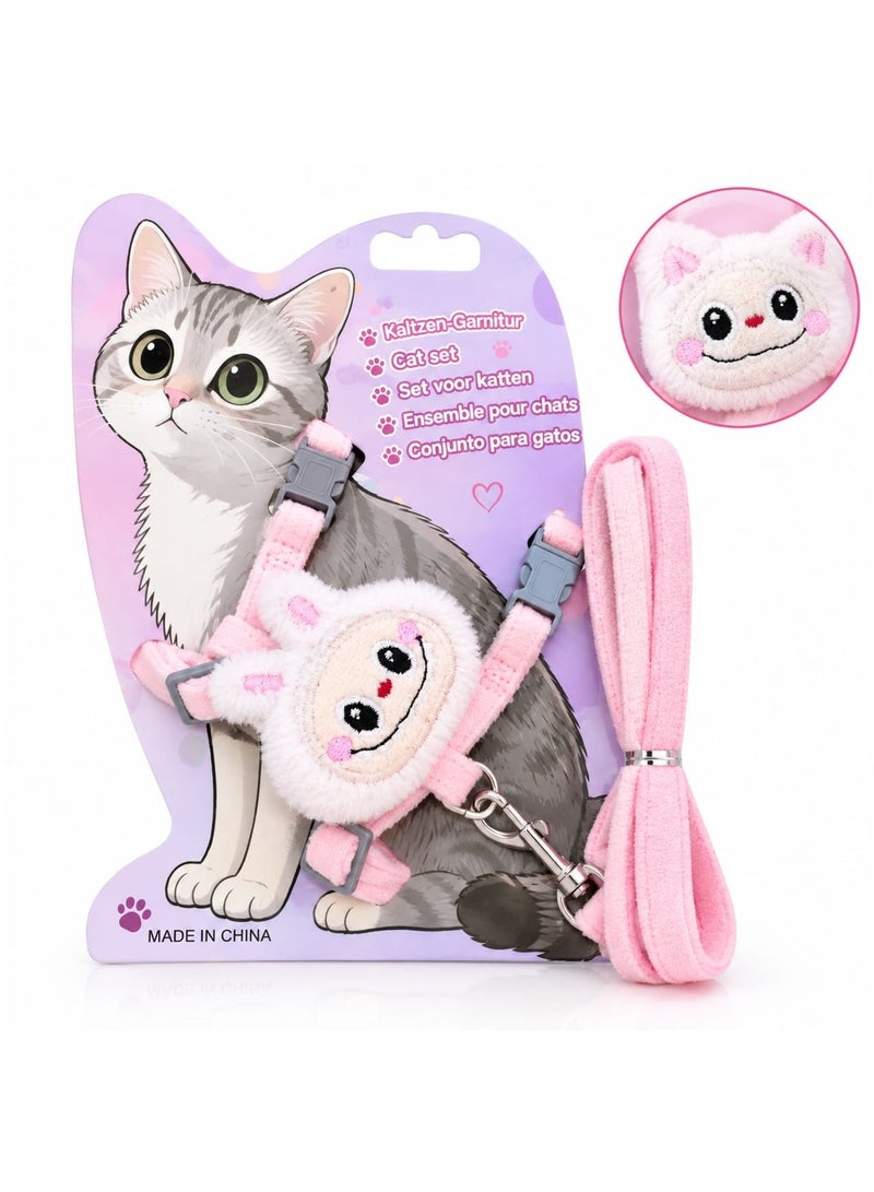 Soft Cat Harness and Leash Set with Bobo Face Design – Adjustable Chest Harness with Matching Leash