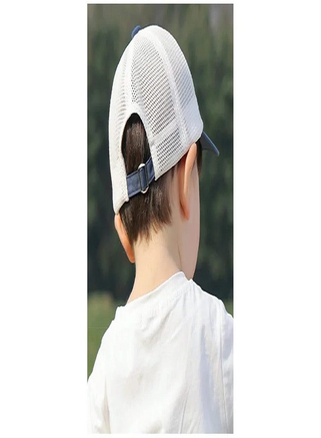 EvoNest Cotton Kids Cap - Hello Text Detailed Sunshade Hat for 3-5 Years (White & Blue) - Image 5