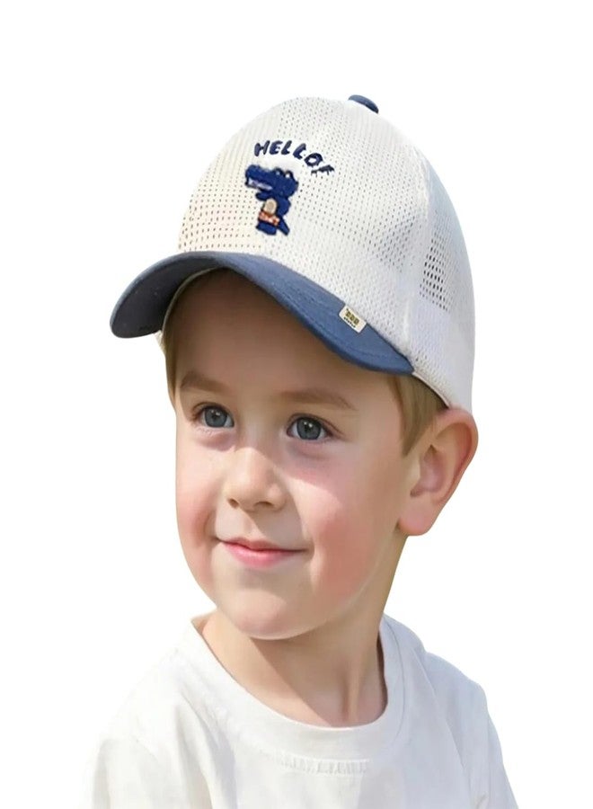 EvoNest Cotton Kids Cap - Hello Text Detailed Sunshade Hat for 3-5 Years (White & Blue) - Image 1