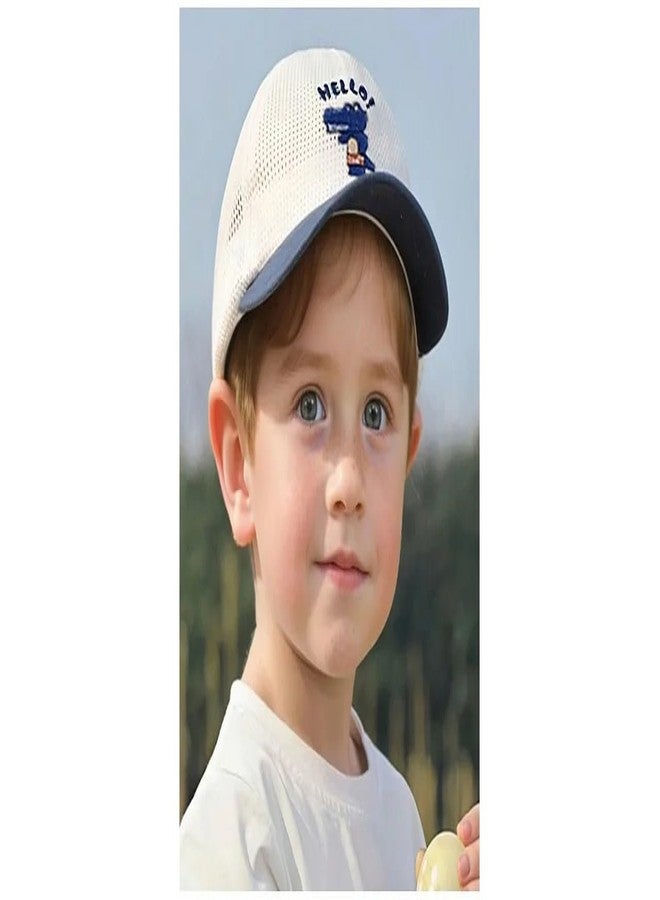 EvoNest Cotton Kids Cap - Hello Text Detailed Sunshade Hat for 3-5 Years (White & Blue) - Image 3