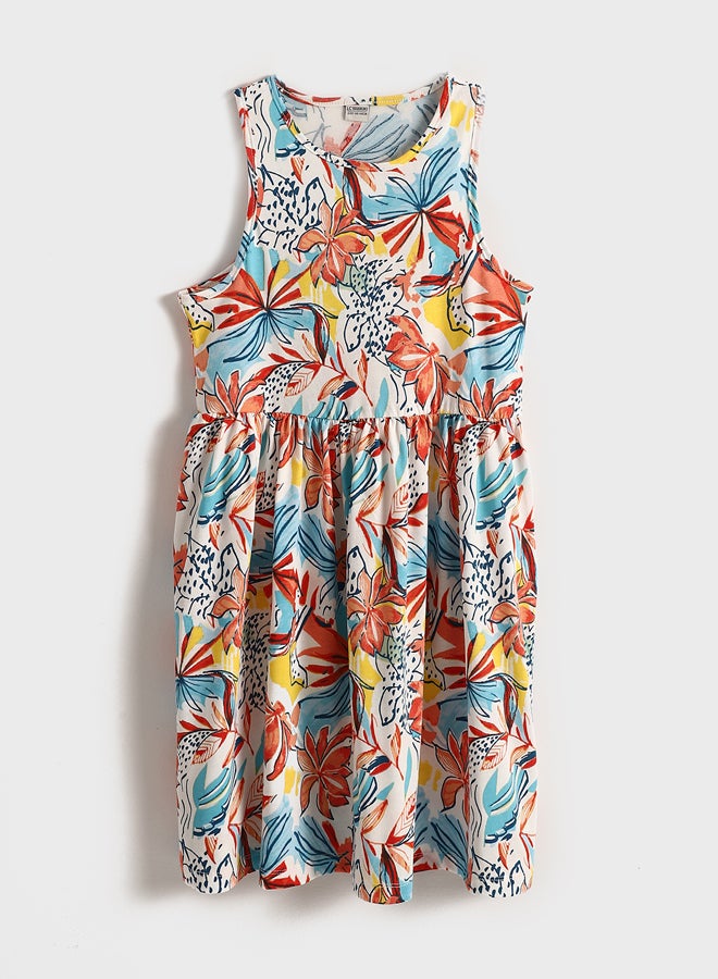 LC WAIKIKI Girls' Crew Neck Patterned Cotton Summer  Dress  - Image 1