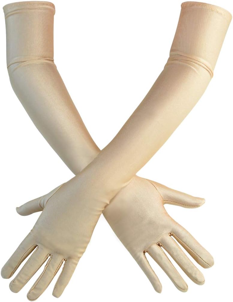 Wobe قفازات ساتان طويلة لحفلة الأوبرا بطول 20 بوصة مرنة بحجم الكبار بطول الكوع للزفاف - Image 1