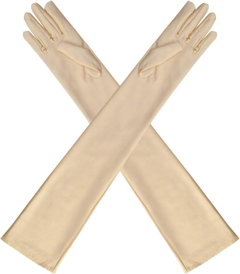 Wobe قفازات ساتان طويلة لحفلة الأوبرا بطول 20 بوصة مرنة بحجم الكبار بطول الكوع للزفاف - Image 4
