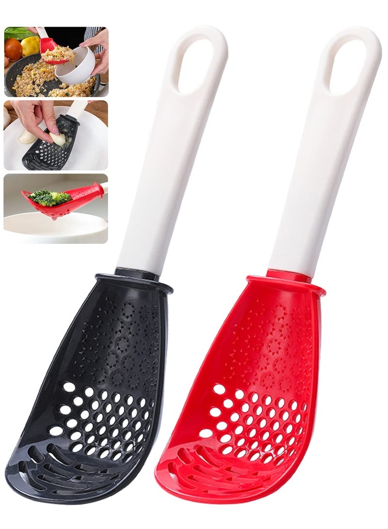 2PCS Multifunctional Kitchen Cooking Skimmer Scoop Strainer, Non-Stick Small Slotted Spatula Utensils for Draining Mashing Grating & Food Filtering, Black Red Kitchen Gadgets - Image 1