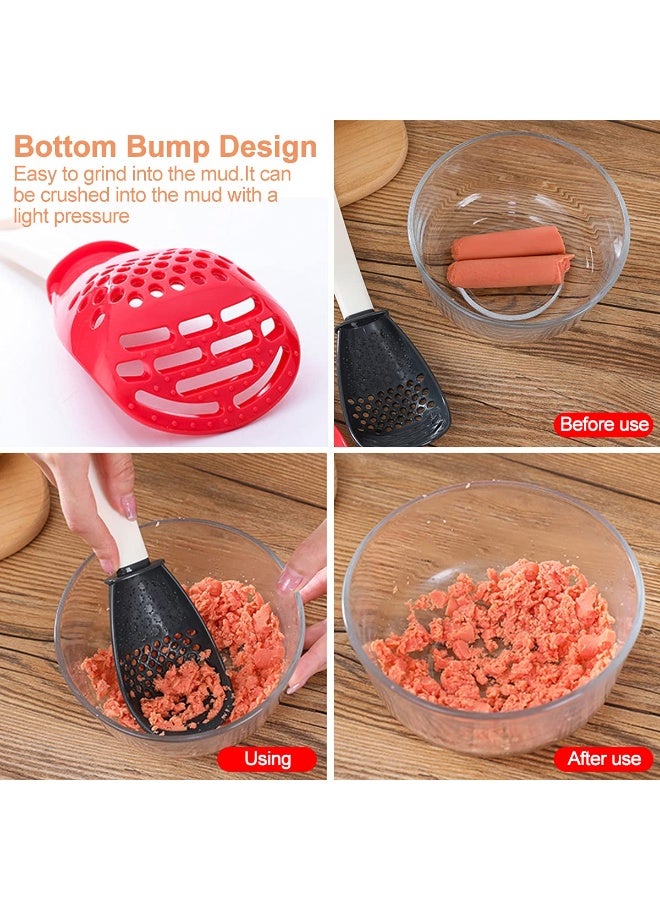 2PCS Multifunctional Kitchen Cooking Skimmer Scoop Strainer, Non-Stick Small Slotted Spatula Utensils for Draining Mashing Grating & Food Filtering, Black Red Kitchen Gadgets - Image 5