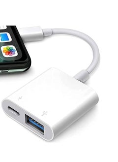 Lightning to USB Camera Adapter,Lightning to USB Female OTG Adapter with Charging Port Compatible for iPhone/iPad/Card Reader/USB Flash Drive/Keyboard/Mouse, Plug and Play