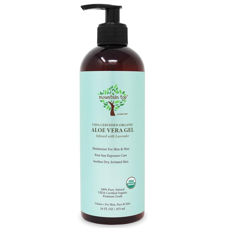 MOUNTAIN TOP Organic Aloe Vera Gel 16 fl oz  473 mL USDA Certified 100 Pure  Natural  For Extremely Dry  Itchy Skin