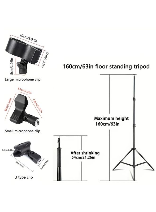 حامل ميكروفون قابل للتعديل مع حامل ثلاثي القوائم و 3 مشابك، ارتفاع 62.99 بوصة، مع حقيبة تخزين - Image 3
