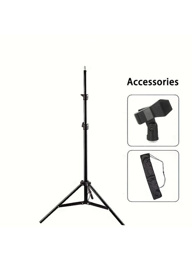 حامل ميكروفون قابل للتعديل مع حامل ثلاثي القوائم و 3 مشابك، ارتفاع 62.99 بوصة، مع حقيبة تخزين - Image 1