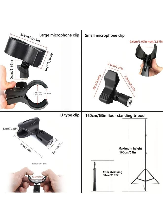 حامل ميكروفون قابل للتعديل مع حامل ثلاثي القوائم و 3 مشابك، ارتفاع 62.99 بوصة، مع حقيبة تخزين - Image 4