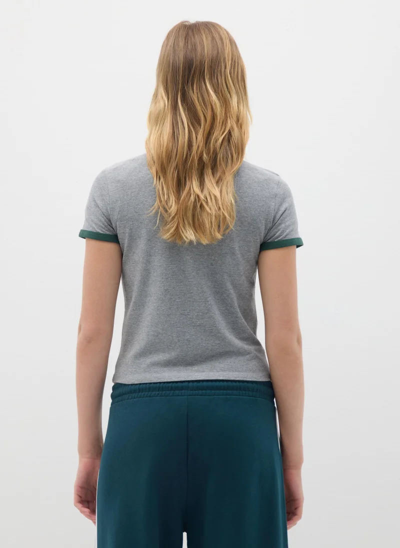 او في اس GREY STRETCH COTTON REGULAR FIT T-SHIRT
