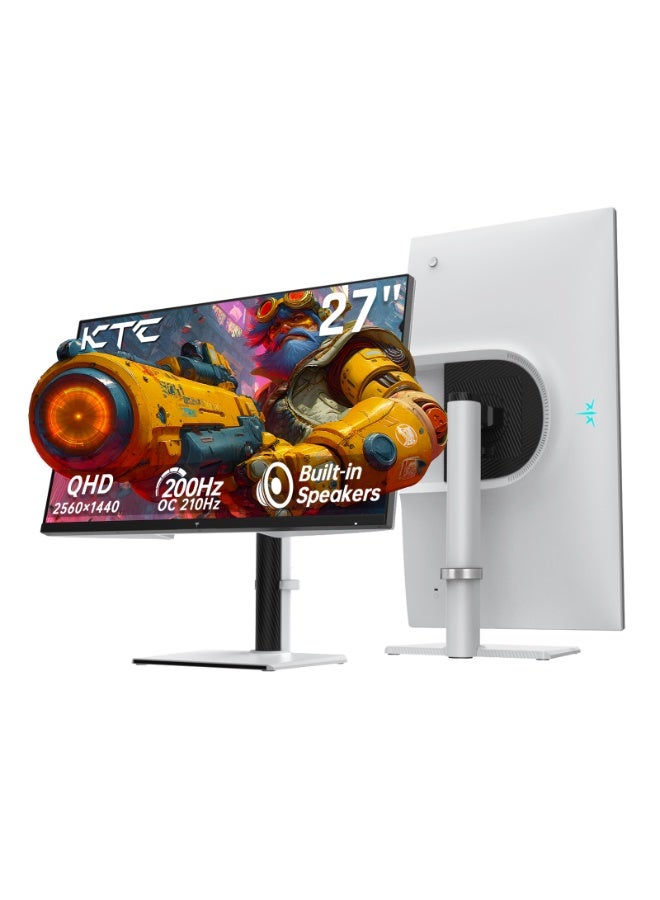 KTC 27 Inch Gaming Monitor 200Hz, 1440P Monitor with Speakers, Up to 210Hz Computer Monitors Fast IPS 1ms, 131% sRGB, Adaptive Sync, Tilt/Swivel/Pivot/Height Adjustment, HDMI DisplayPort, White H27T6 - Image 1