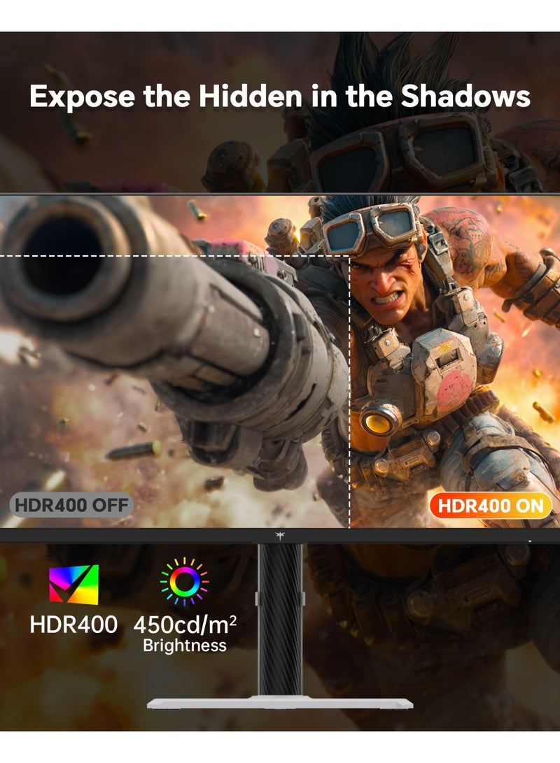 KTC 27 Inch Gaming Monitor 200Hz, 1440P Monitor with Speakers, Up to 210Hz Computer Monitors Fast IPS 1ms, 131% sRGB, Adaptive Sync, Tilt/Swivel/Pivot/Height Adjustment, HDMI DisplayPort, White H27T6 - Image 5