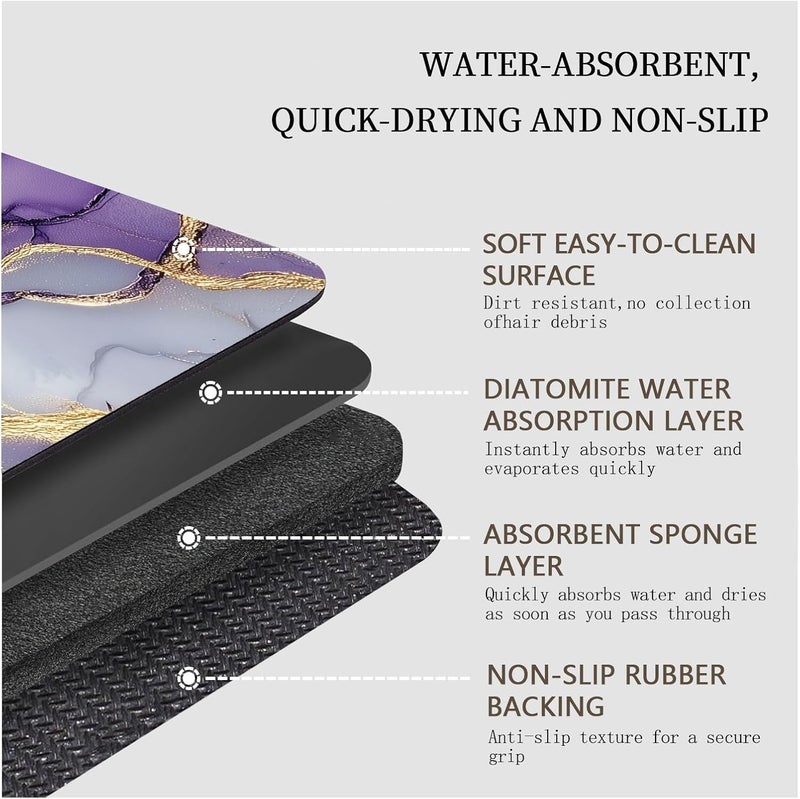 Purple Marble Bathroom Mat, Modern Abstract Bathmat, Liquid Swirl Art Rugs for Bathroom, Aesthetic Luxury Bath Rug, Diatomaceous Earth Bath Mat, Quick Dry & Non Slip & Washable, 36x60 inch - Image 5