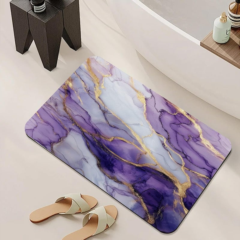 Purple Marble Bathroom Mat, Modern Abstract Bathmat, Liquid Swirl Art Rugs for Bathroom, Aesthetic Luxury Bath Rug, Diatomaceous Earth Bath Mat, Quick Dry & Non Slip & Washable, 36x60 inch - Image 3