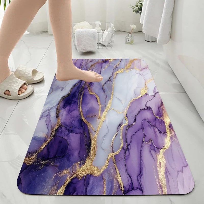 Purple Marble Bathroom Mat, Modern Abstract Bathmat, Liquid Swirl Art Rugs for Bathroom, Aesthetic Luxury Bath Rug, Diatomaceous Earth Bath Mat, Quick Dry & Non Slip & Washable, 36x60 inch - Image 4