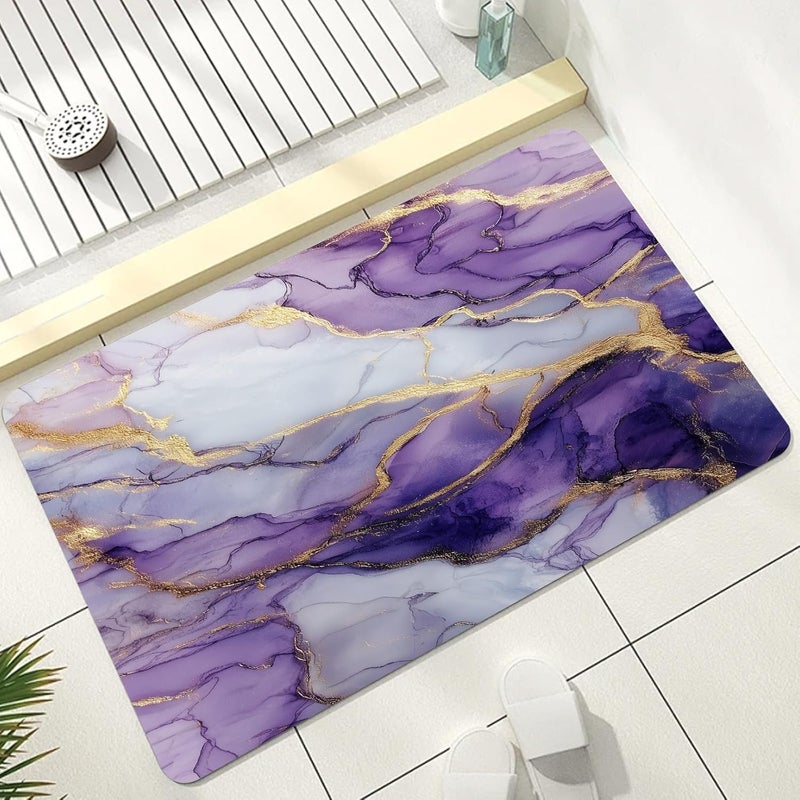 Purple Marble Bathroom Mat, Modern Abstract Bathmat, Liquid Swirl Art Rugs for Bathroom, Aesthetic Luxury Bath Rug, Diatomaceous Earth Bath Mat, Quick Dry & Non Slip & Washable, 36x60 inch - Image 1