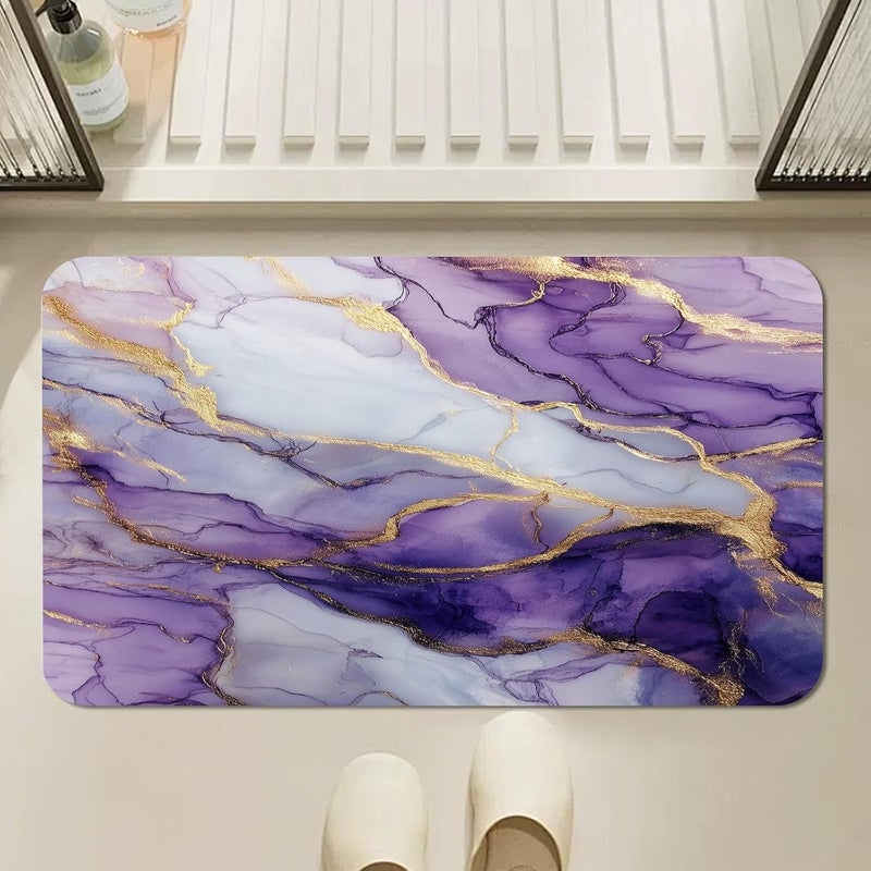 Purple Marble Bathroom Mat, Modern Abstract Bathmat, Liquid Swirl Art Rugs for Bathroom, Aesthetic Luxury Bath Rug, Diatomaceous Earth Bath Mat, Quick Dry & Non Slip & Washable, 36x60 inch - Image 2