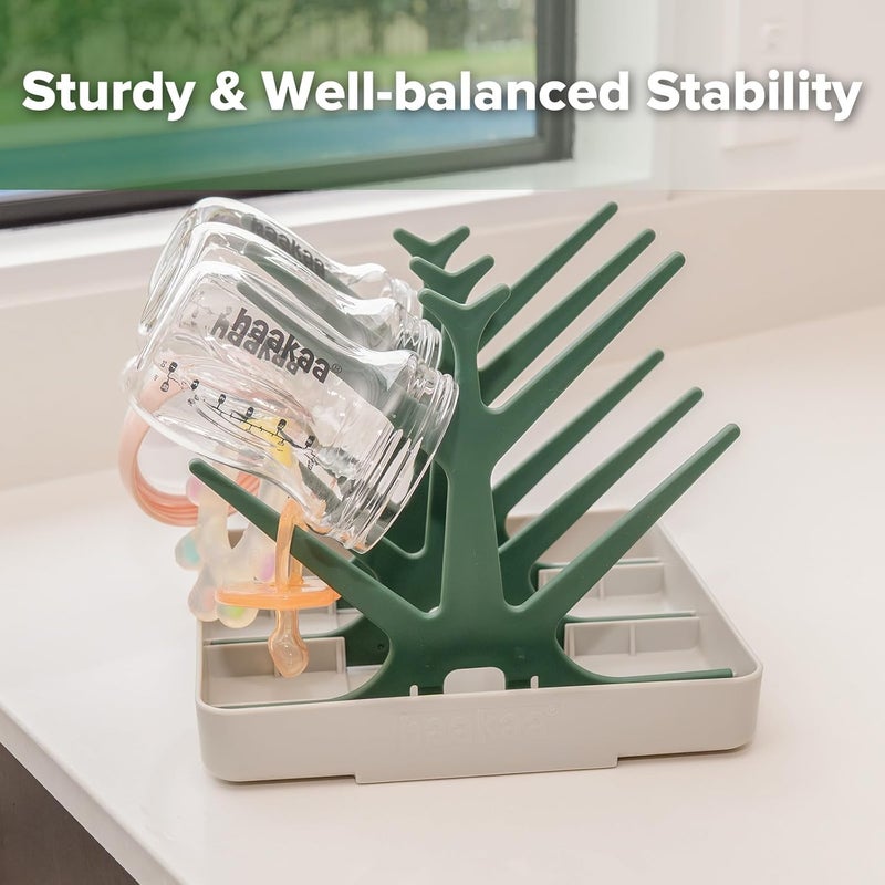 haakaa Baby Bottle Drying Rack - Space Saving Tree for Bottles, Pump Parts, and Pacifiers - BPA Free, Forest Green - Image 5