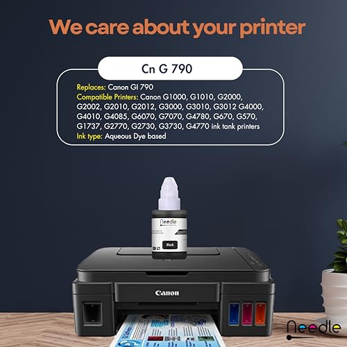 needle ; Pin point precision Needle 135gms GI790 Compatible Refill Ink | Made in India | for Canon Pixma G1000 G1010 G2000 G2010 G3000 G3010 G4000 G4010 G4085 - Printers (Black) - Image 4