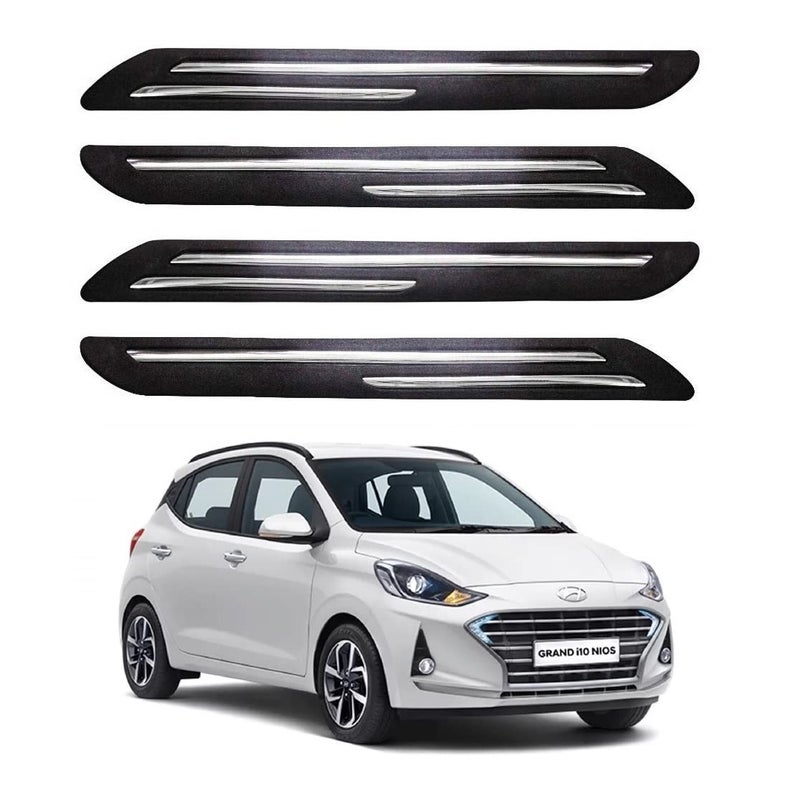 Bowrain حماية بومبر السيارة لهيونداي I-10 غراند نيوس - (أسود، عبوة من 4، شريط كروم) - Image 1