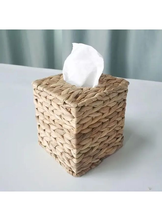 حامل صندوق المناديل المربع من الروطان على الطراز البوهيمي، حرفة طبيعية للحمام وغرفة المعيشة - Image 2