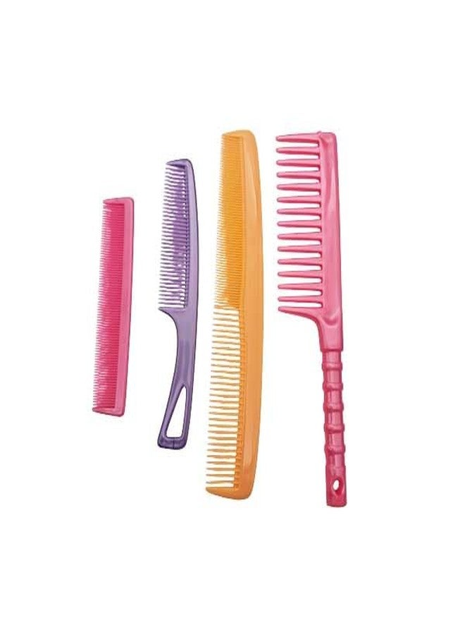 LooKat 4-Piece Hair Comb Set, Professional Styling Combs in Pink, Purple and Orange, Wide and Fine Tooth Design - Image 1