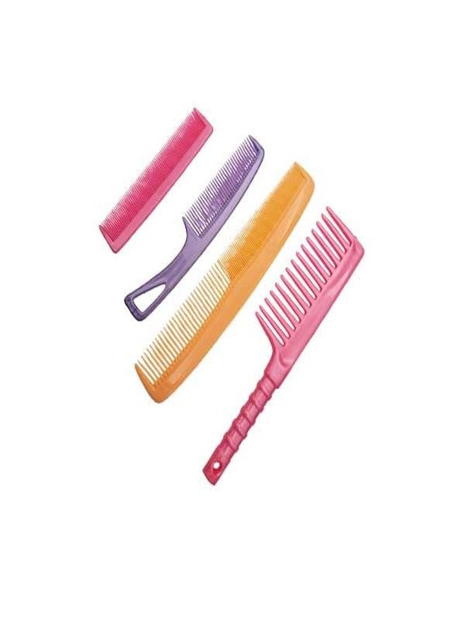 LooKat 4-Piece Hair Comb Set, Professional Styling Combs in Pink, Purple and Orange, Wide and Fine Tooth Design - Image 2