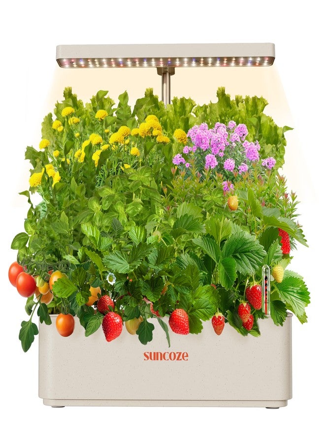 SUNCOZE Hydroponics Growing System Kit 12 Pods, 24W LED Grow Light Indoor Garden, 4L Water Tank with Quiet Pump, Adjustable Height Herb Garden Planter Indoor Kit, Gardening Gifts, Beige - Image 1